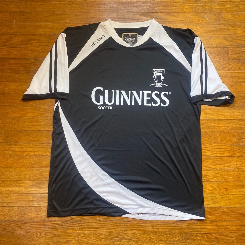 Guinness Authentic Soccer Jersey Mens XXL Black White Ireland Beer Shirt 1759